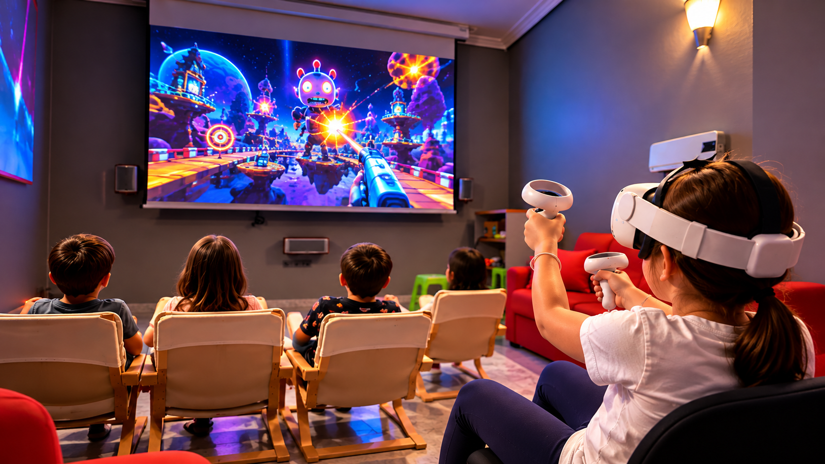 Sala de Realidad Virtual VR con pantalla gigante en Piratines Torrijos