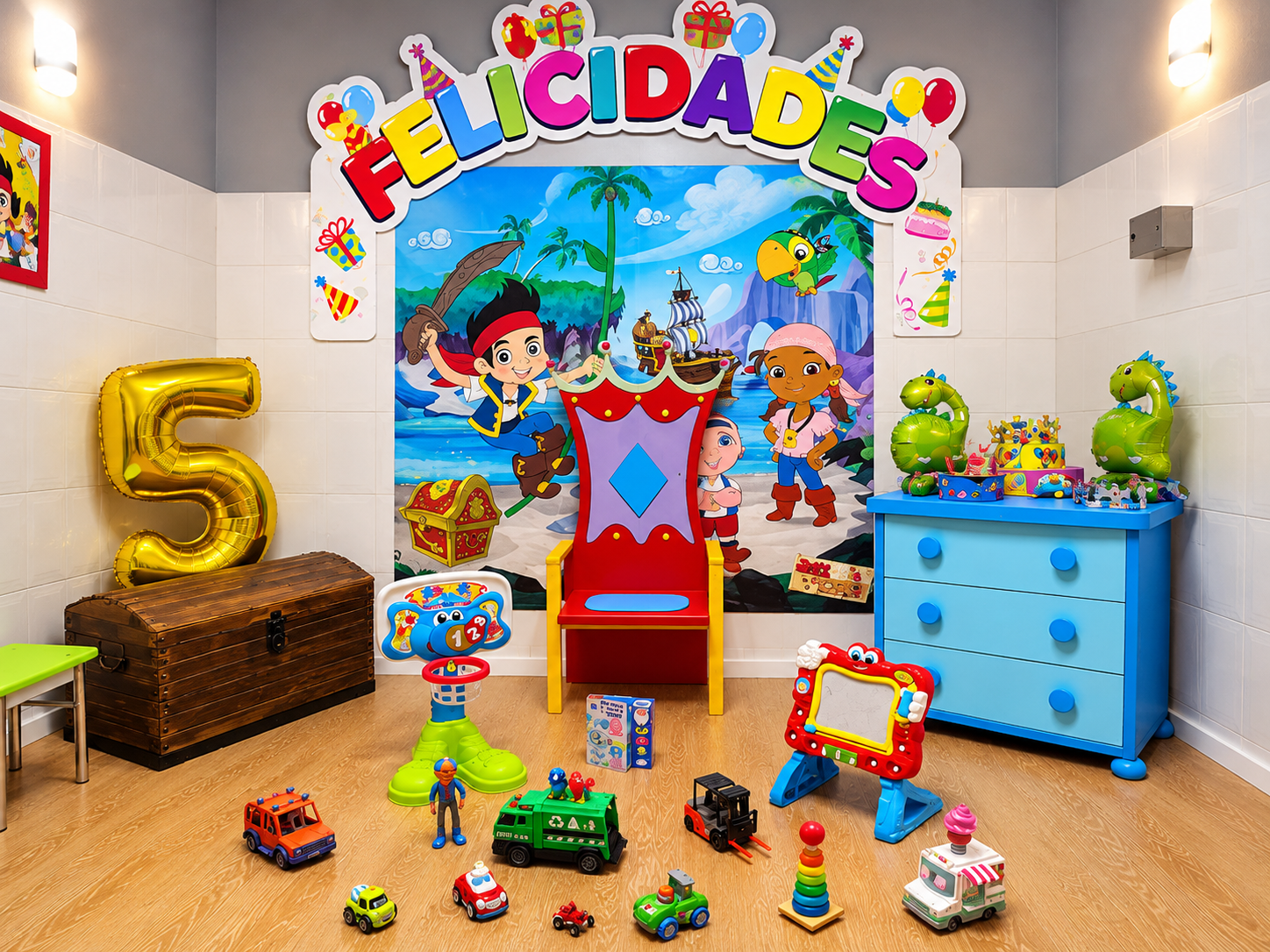 Trono oficial de entrega de regalos de cumpleaños en Piratines Torrijos
